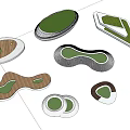 Various Shaped Tree Pits With Green Turf Wooden Sections And White Borders
