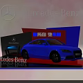 Mercedes-Benz Car Display Showcase Shelf with Blue Vehicle Exhibition Stand and Logo