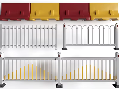 Various Styles Of Metal Traffic Railings In Red Yellow And White Colors 3d model