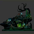 Enchanting Fantasy Landscape with Luminous Greenery Rocky Outcrops and Glowing Water Features