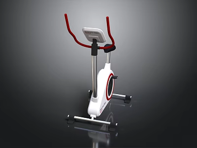 Modern Stationary Exercise Bike With White Frame Red Handlebar And Digital 3d model