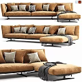 Tan Double Sofa Design With Decorative Cushions Ottoman And Throw Blanket 3d model
