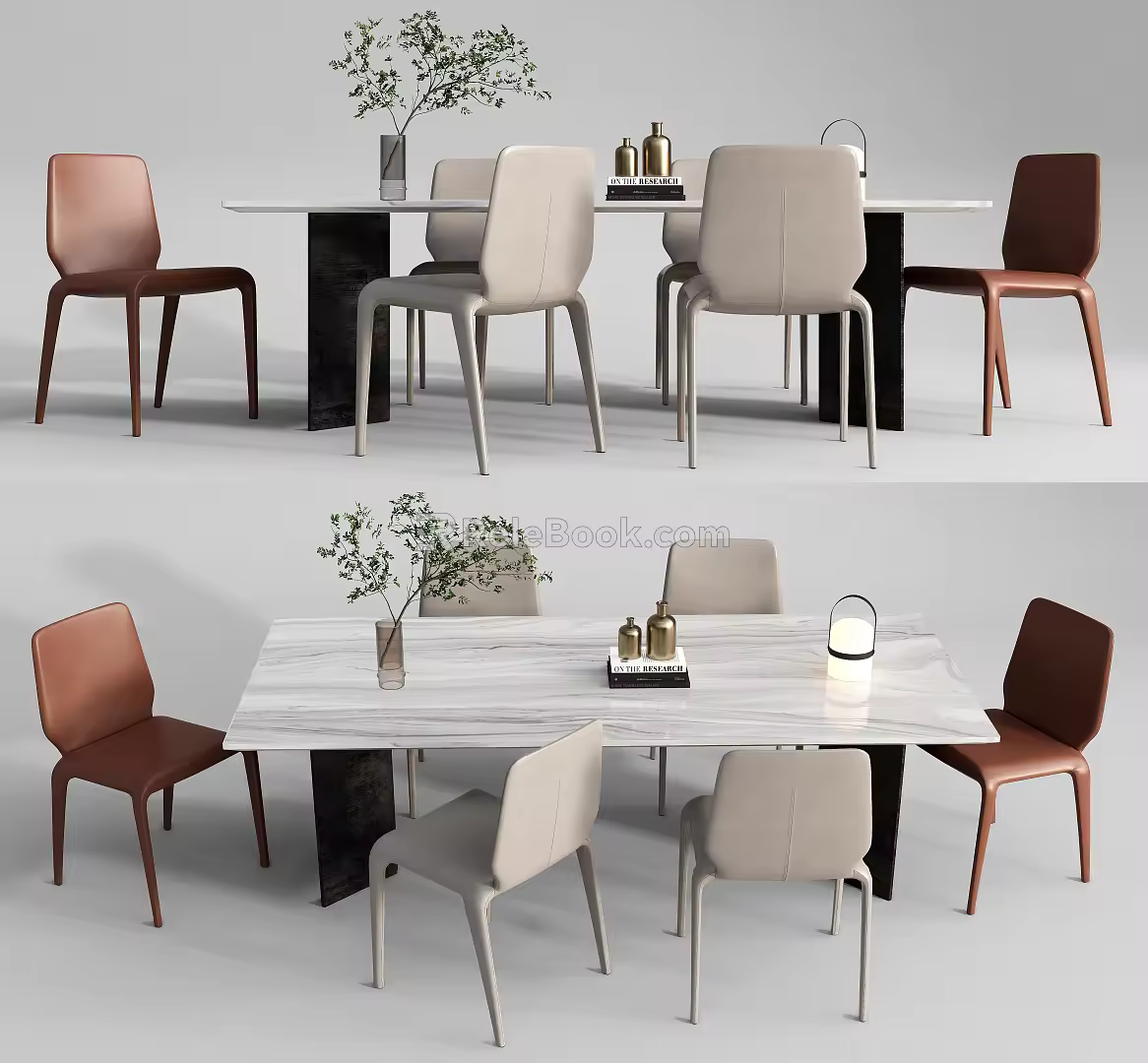 Modern Dining Table and Chair Combination Long Table Dining Chair 3d model