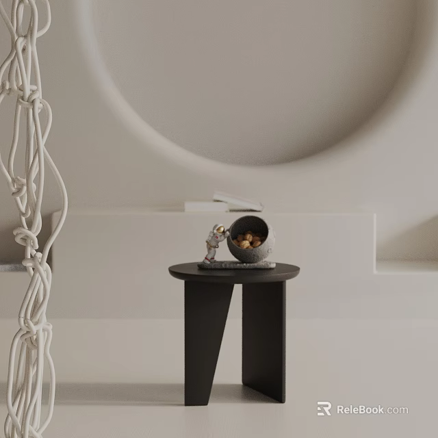 Minimalist Interior With Black Side Table Circular Wall Decor And Decorative Figurine 3d model 