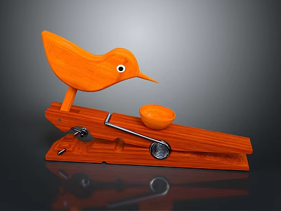Orange Wooden Bird Shaped Clip With Small Bowl For Household Use 3d model