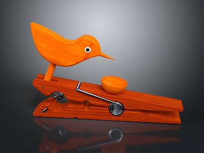 Orange Wooden Bird Shaped Clip With Small Bowl For Household Use 3d model
