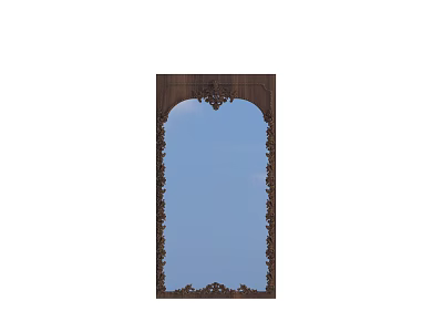 Decorative Mirror With Carved Wooden Frame Arched Top Reflecting Blue Sky 3d model