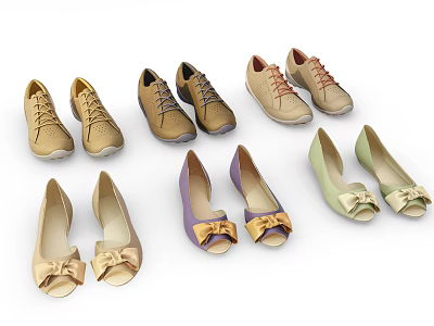 Women's Assorted Shoes With Bow Accent Flats And Casual Lace Up In Neutral Pastel Colors 3d model