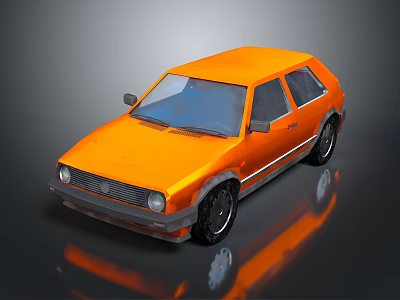 Orange Classic Hatchback Car With Retro Design And Shiny Exterior 3d model