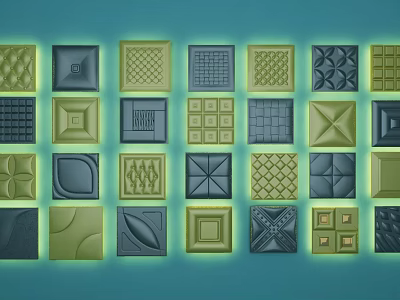 Assorted Upholstered Panels With Diverse Patterns For Interior Decoration On Blue Background 3d model