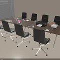 Modern Wooden Conference Table in Meeting Room with Black Office Chairs Notebooks and Documents