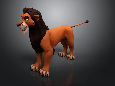 Cartoon Style 3D Lion Model With Brown Mane Green Eyes And Standing Pose 3d model