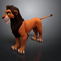 Cartoon Style 3D Lion Model With Brown Mane Green Eyes And Standing Pose