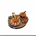 Delicious Pumpkin Pie With Whipped Cream And Green Toppings On Wooden Tray