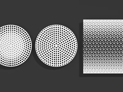 Abstract Black And White Decorative Patterns With Perforated Circles And Triangular Grid Square 3d model
