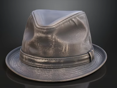 Dark Gray Leather Hat With Structured Crown Wide Brim And Shiny Finish 3d model