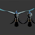 Two Blue Birds With Open Wings Yellow Beaks Standing Against Dark Background