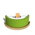 Modern Wooden Conference Table With Green Office Chairs And Curved Reception Desk