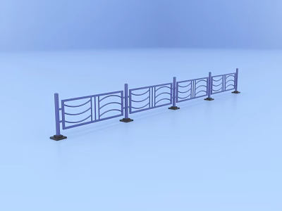 Blue Wavy Railing With Black Base On Light Blue Background Modern Design 3d model