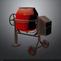 Red Concrete Mixer With Metal Frame Wheels And Storage Box Design