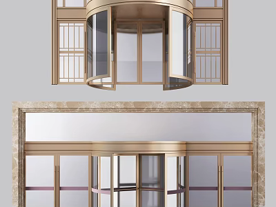 Elegant Revolving Door Design With Gold Frame Glass Panels And Marble Decoration 3d model