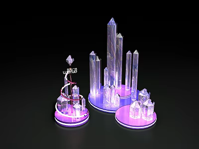 Transparent Crystal Decorative Ornaments With Purple Light Bases And Various Shapes 3d model