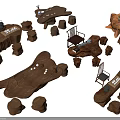 Natural Style Tea Table And Chairs With Wooden Stump Seats And Tea Sets