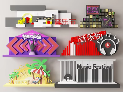 Music Festival Stage Decorations With Musical Notes And Lighting Elements 3d model