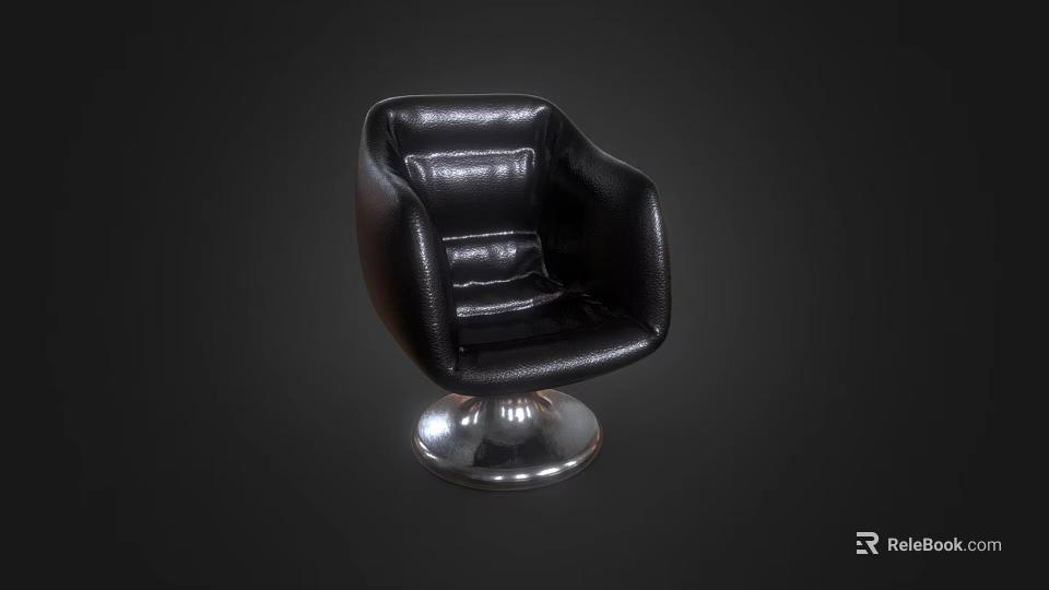 Modern Black Leather Sofa Stool With Curved Design And Silver Metal Base 3d model 