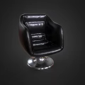 Modern Black Leather Sofa Stool With Curved Design And Silver Metal Base