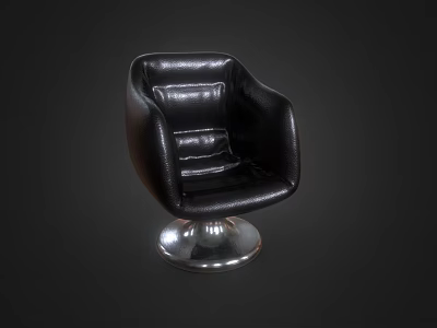 Modern Black Leather Sofa Stool With Curved Design And Silver Metal Base 3d model