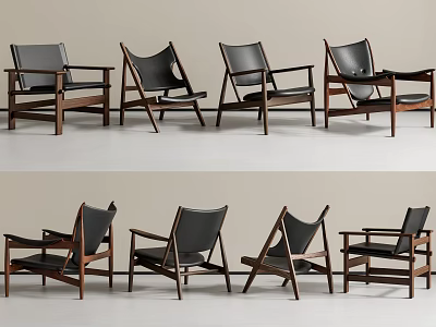 Modern Stylish Leisure Accent Chairs With Wooden Frame And Black Upholstery Design 3d model