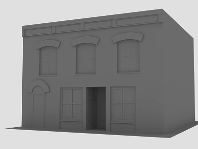 Gray Two Story Building Model With Arched Windows And Doors Structure 3d model