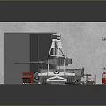 Military Vehicle Repair Workshop With Overhead Crane Tools And Gray Garage Walls