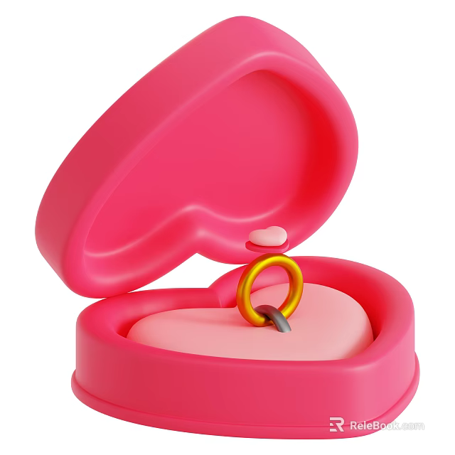 Pink Heart Shaped Box Jewelry Decoration Set With Gold Ring Inside 3d model 