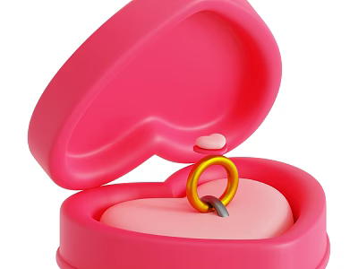 Pink Heart Shaped Box Jewelry Decoration Set With Gold Ring Inside 3d model