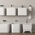 White Ceramic Bathroom Fixtures With Wall Mounted Tanks Sinks Towel And Mop
