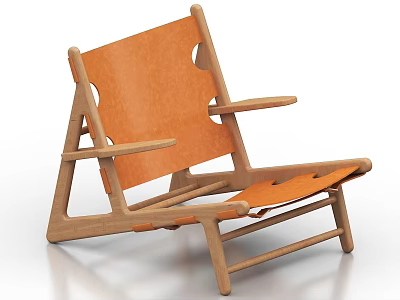 Modern Orange Leather Armchair with Wooden Frame and Open Back Design 3d model