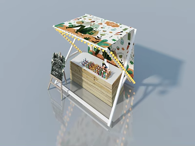 Stylish Swing Door For Outdoor Beverage Stall With Canopy And Bar Counter 3d model