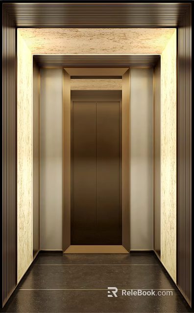 Luxurious Modern Elevator Door With Brushed Bronze Finish And Recessed Side Lighting Panels 3d model