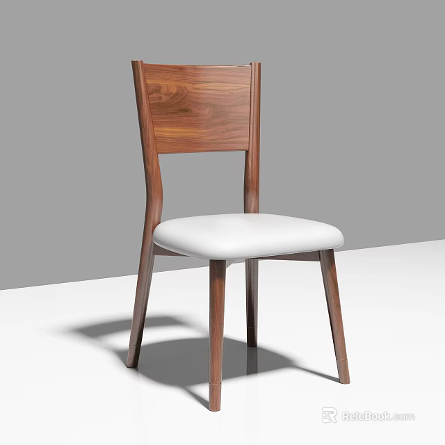 Modern Dining Chair With Wooden Frame Natural Wood Grain And White Upholstered Seat 3d model 