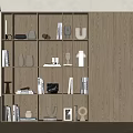 Modern Wooden Decorative Cabinet With Multiple Shelves Books Vases And Sculptures For Living Room