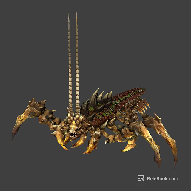 Futuristic Mechanical Spider Character With Spiked Legs And Long Antennae 3d model 