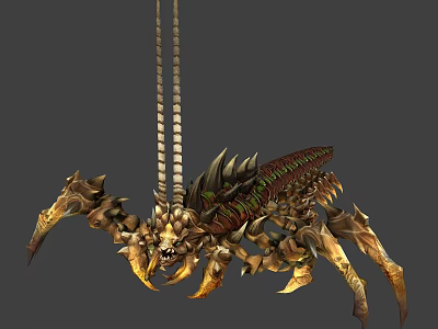 Futuristic Mechanical Spider Character With Spiked Legs And Long Antennae 3d model