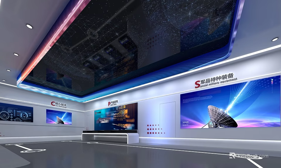 Sichuan Science and Technology Museum Exhibition Hall With Multiple Display Screens And Starry Ceiling Lights 3d model 
