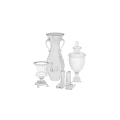 Silver And Crystal Decorative Ornament Set With Ribbed Vase Fluted Holder And Diamond Patterned Urn