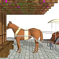 Wooden Pergola With Vines Purple Flowers Horse And Carriage On Stone Paved Ground