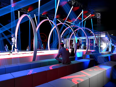 Tobacco and Liquor Store Interior With Arched Structures Colorful Lighting and Customers 3d model