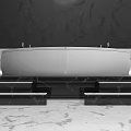 Modern White Double Basin Bathtub on Black and White Marble Platform with Sleek Design