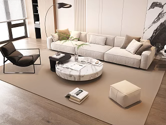 Modern Sofa Coffee Table Combination Multi-person Combination Single Sofa Leisure Chair Floor Lamp Carpet Jewelry Ornaments 3d model